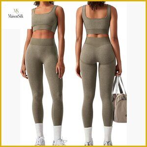 Seamless Square Neck Sports Bra High Waist Butt Lifting Leggings Workout Set